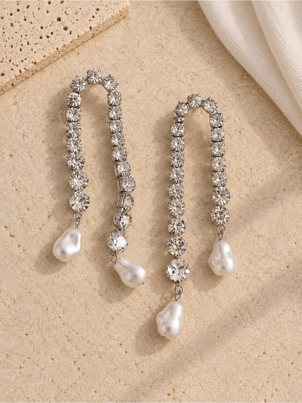Crystal Drop Pearl Dangle Earrings
